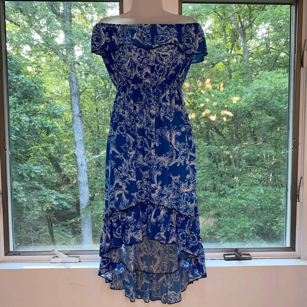 Blue and white dress